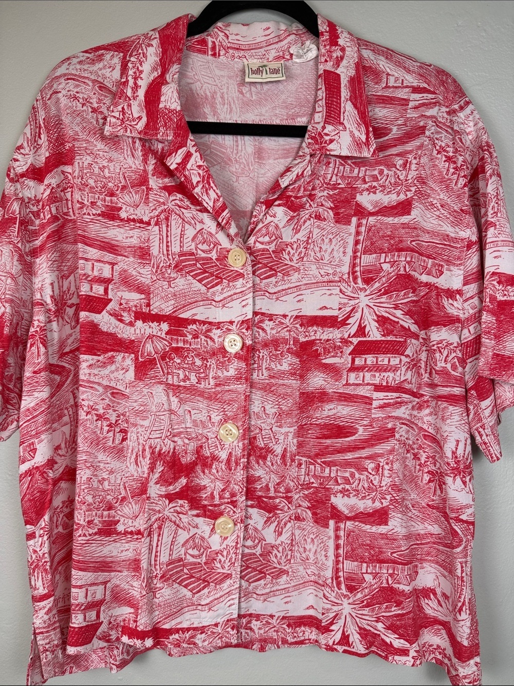 ✨ Vintage Holly Lane Tropical Toile Resort Blouse XL EUC
